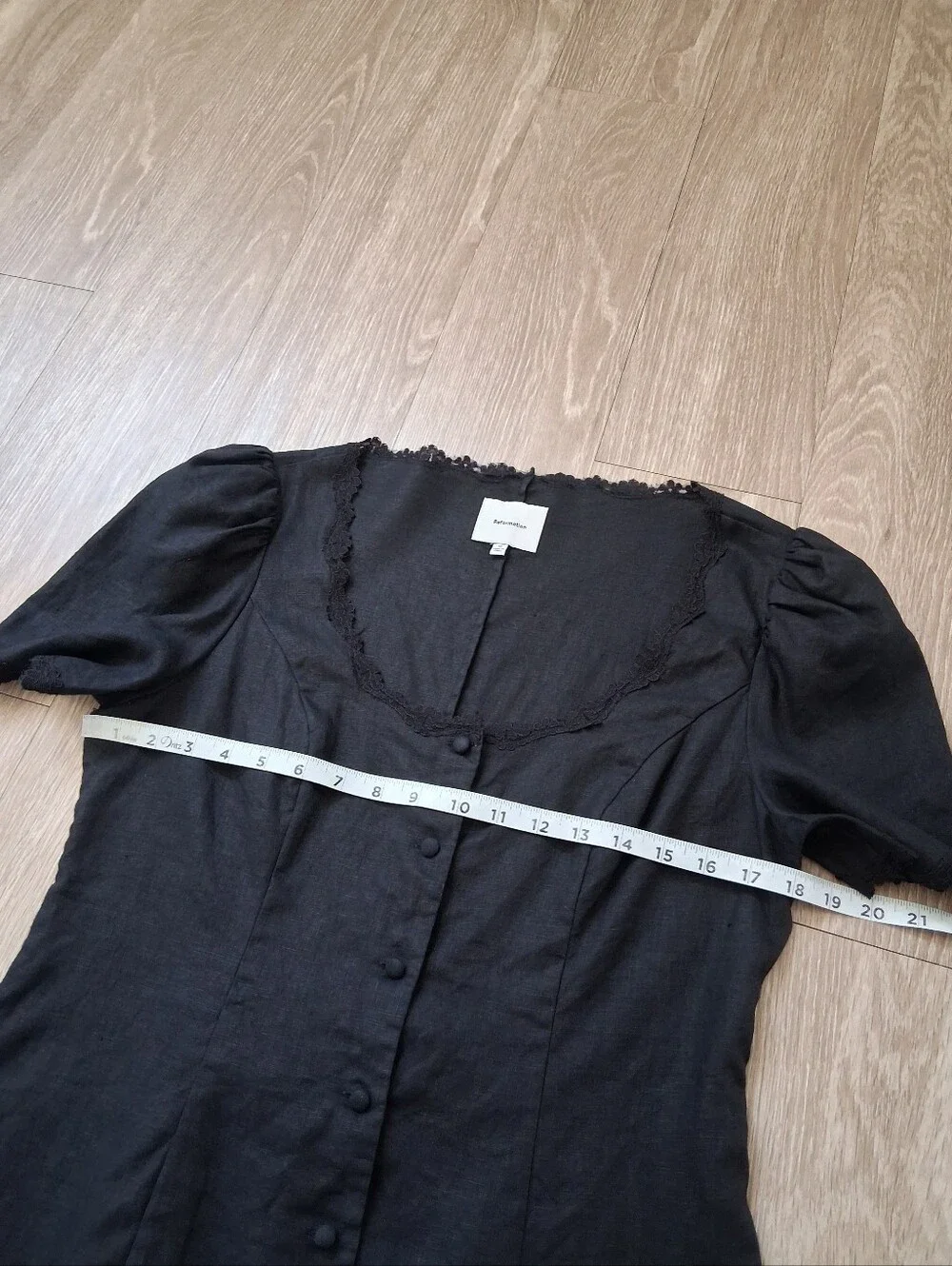 Reformation Anabella Black Linen Blouse Milkmaid Lace Parisian